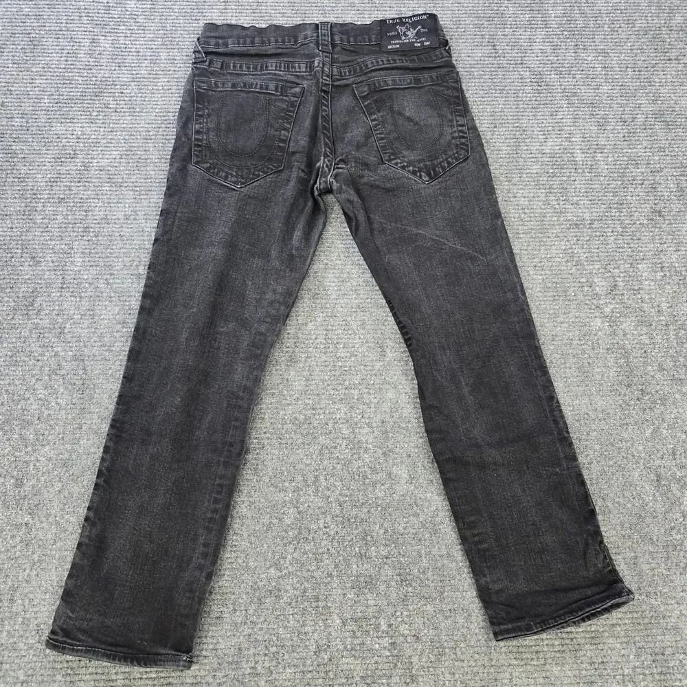 True Religion Geno Jeans Mens 31x28 Black Relaxed Slim Straight Hemmed Denim